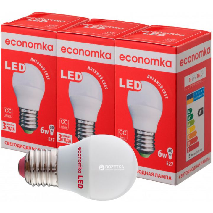 Светодиодная лампа Economka LED G45 6W E27 4200K 3 шт. 